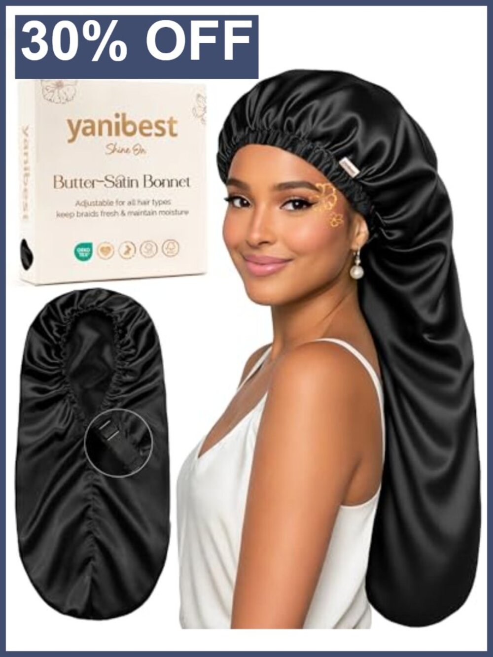 Adjustable Satin Sleep Bonnet, Double Layer Extra Long for Curly Hair